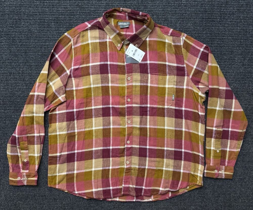 NEW Eddie Bauer Men's Size 2XL Flannel Button-Down Shirt Plaid Long Sleeve
